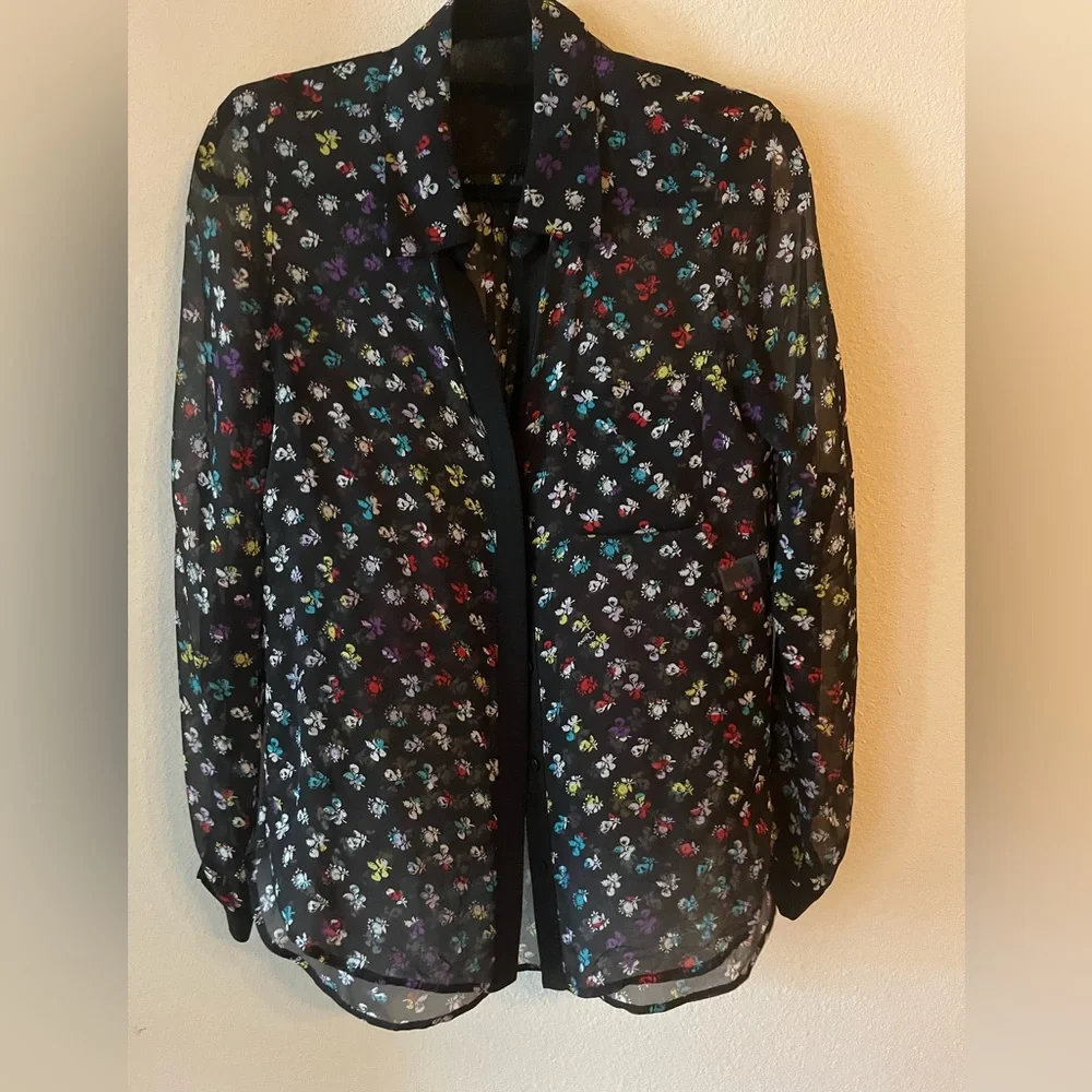 DVF butterfly black silk sheer blouse - Picture 1 of 3
